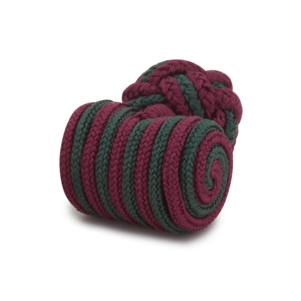 Green & Red Stripe Barrel Style Silk Knot Cufflinks 