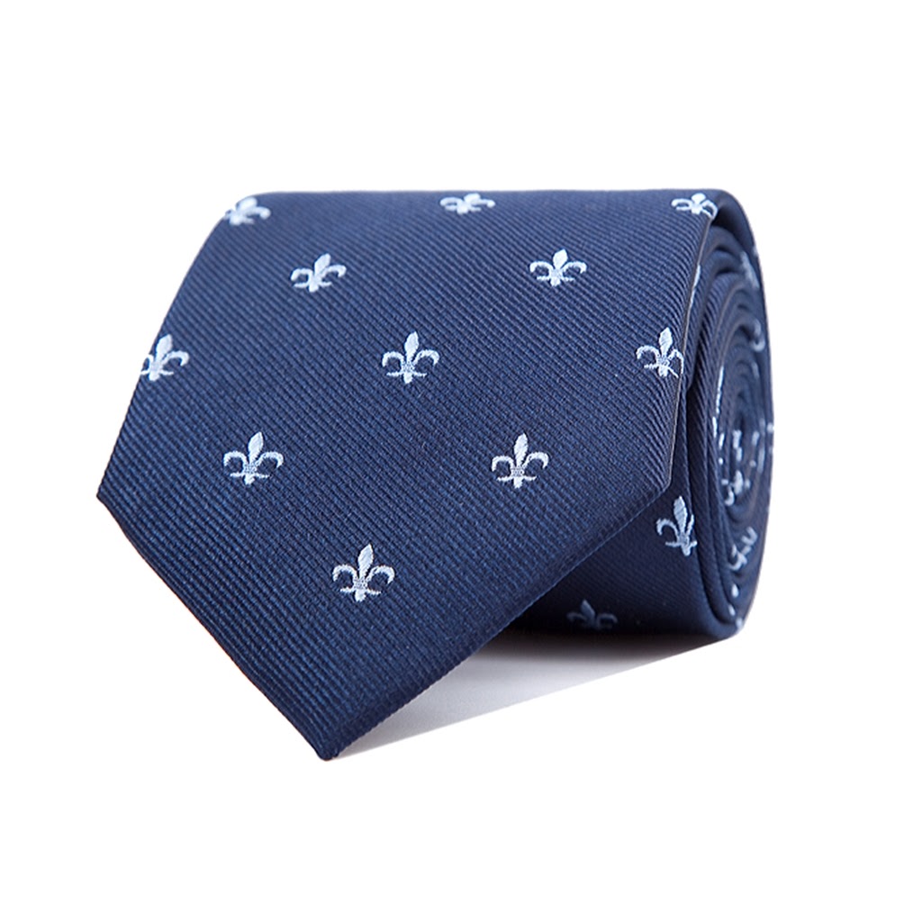 Light Blue Italian Fleur-De-Lis Designer Tie 8cm Necktie Florentine Accessory 
