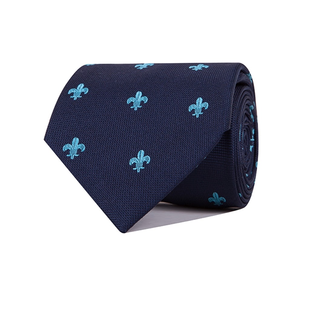 Corbata de seda azul con flor lis turquesa Men's cufflinks, silk ties and braces online shop.