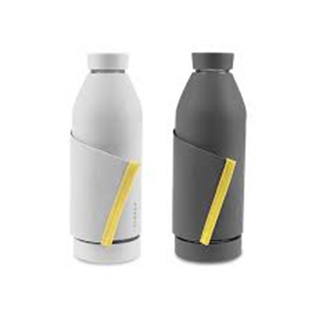 Botella reutilizable 420 ml negra y banda amarilla