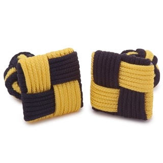 SQUARE SILK KNOT CUFFLINKS BLACK AND YELLOW