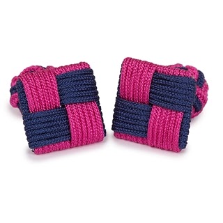 SQUARE SILK KNOT CUFFLINKS BLUE AND PINK COLOR