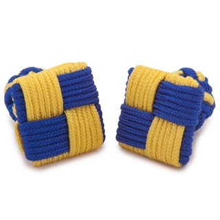 SQUARE SILK KNOT CUFFLINKS YELLOW AND BLUE