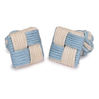 SQUARE SILK KNOT CUFFLINKS SKY BLUE AND WHITE COLORS