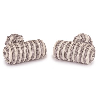 BARREL SILK KNOT CUFFLINKS WHITE AND GREY COLOR