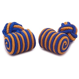 BARREL SILK KNOT CUFFLINKS YELLOW AND BLUE COLORS