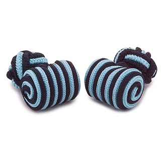 BARREL SILK KNOT CUFFLINKS BLACK AND TURQUOISE COLORS