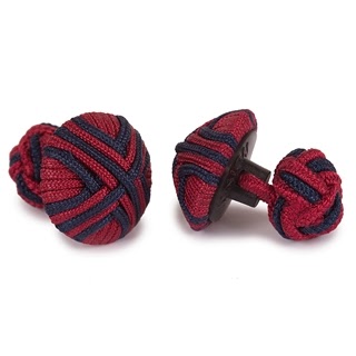 BUTTON SILK KNOT CUFFLINKS BURGUNDY AND BLUE COLOR