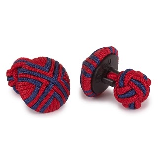 BUTTON SILK KNOT CUFFLINKS RED AND BLUE COLOR