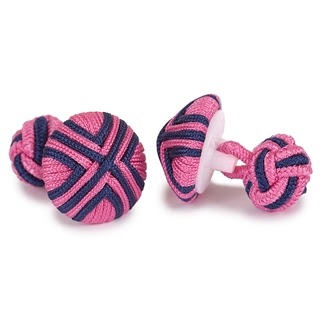 BUTTON SILK KNOT CUFFLINKS PINK AND BLUE COLOR