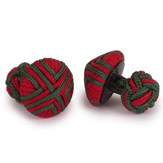 BUTTON SILK KNOT CUFFLINKS RED AND GREEN COLOR