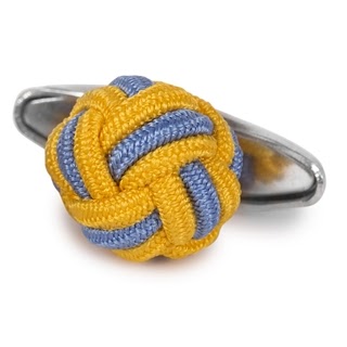 SILK KNOT CUFFLINKS YELLOW AND BLUE COLORS