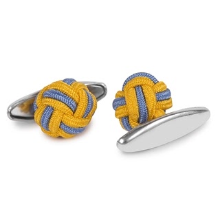 SILK KNOT CUFFLINKS YELLOW AND BLUE COLORS
