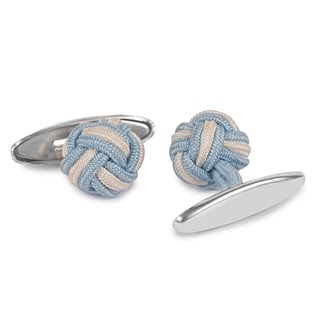 SILK KNOT CUFFLINKS WHITE AND BLUE COLORS
