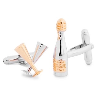 CHAMPAGNE BOTTLE AND GLASSES CUFFLINKS