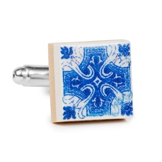 BLUE AND WHITE TILE CUFFLINKS