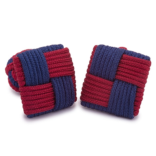 SQUARE SILK KNOT CUFFLINKS BLUE AND BORDEAUX COLORS