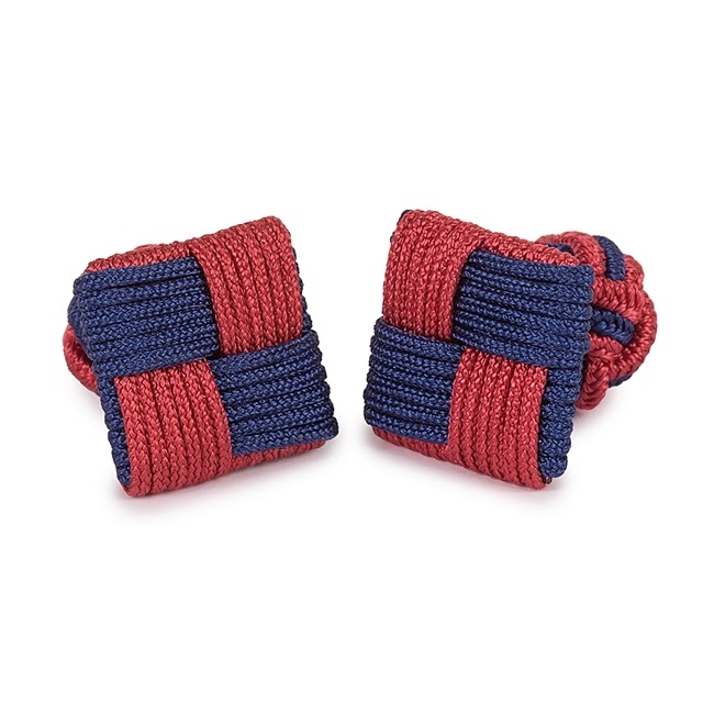 SQUARE SILK KNOT CUFFLINKS BLUE AND RED COLOR