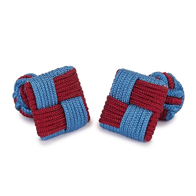 SQUARE SILK KNOT CUFFLINKS BLUE AND RED  COLOR