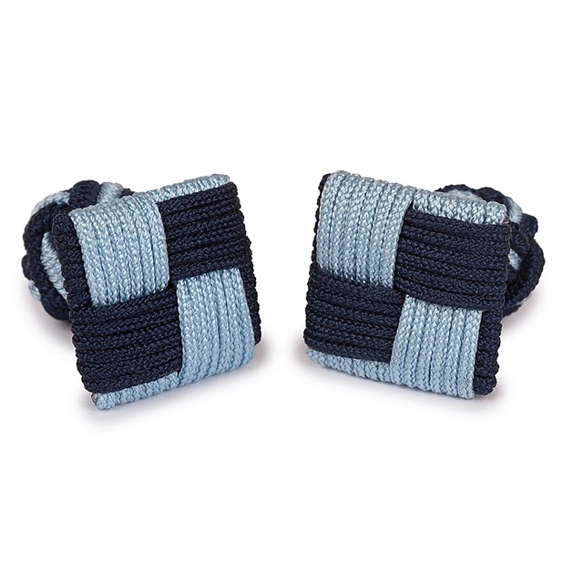 SQUARE SILK KNOT CUFFLINKS BLUE AND SKY BLUE COLORS