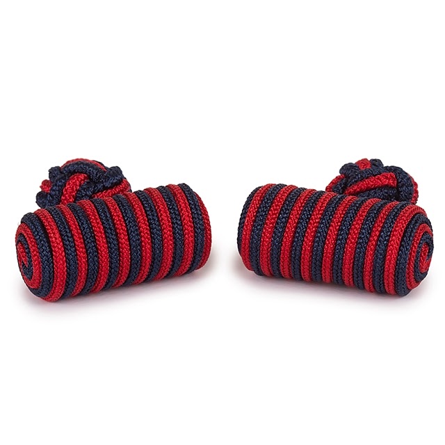 BARREL SILK KNOT CUFFLINKS RED AND BLUE COLOR