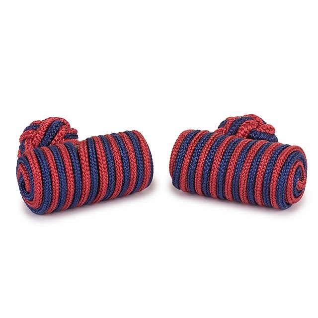 BARREL SILK KNOT CUFFLINKS BLUE AND RED COLOR