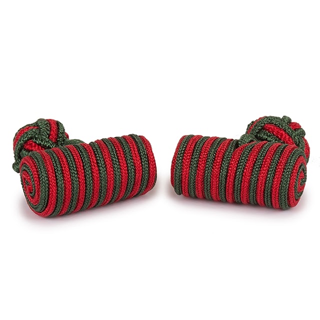 BARREL SILK KNOT CUFFLINKS GREEN AND RED COLOR