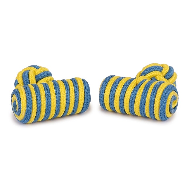 BARREL SILK KNOT CUFFLINKS YELLOW AND BLUE COLOR