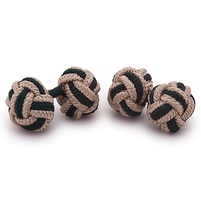 RAYON KNOT CUFFLINKS BEIGE AND GREEN COLORS