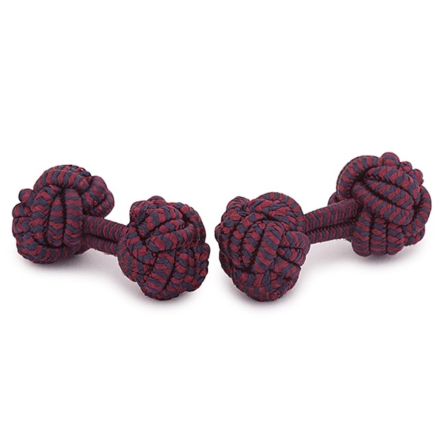 RAYON KNOT CUFFLINKS BLUE AND BURGUNDY COLORS