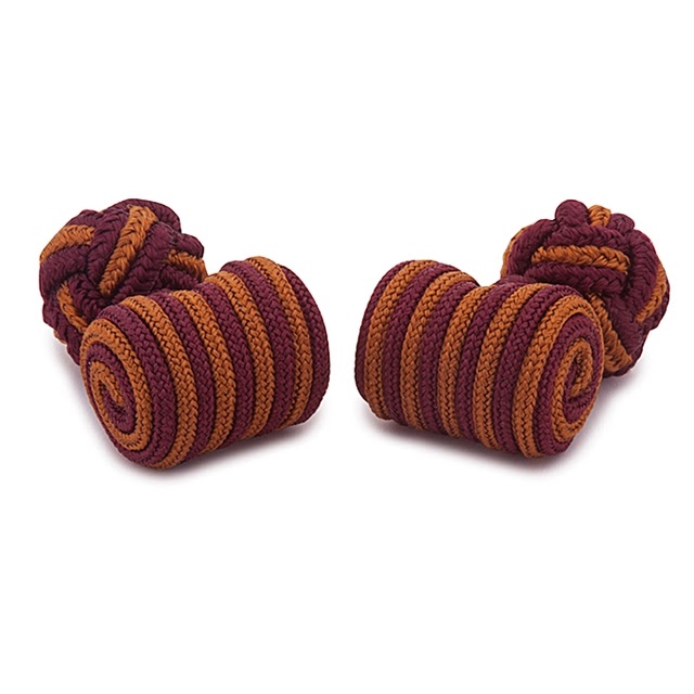 BARREL SILK KNOT CUFFLINKS BROWN AND BORDEAUX COLORS