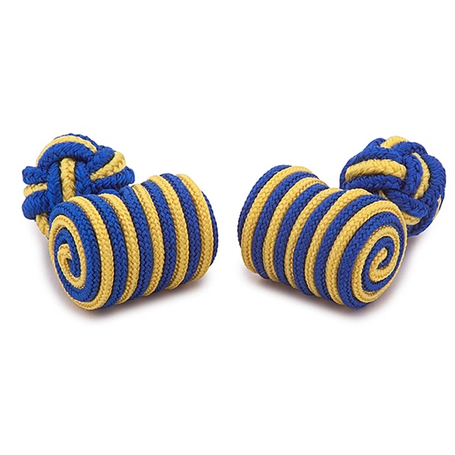 BARREL SILK KNOT CUFFLINKS YELLOW AND BLUE COLORS