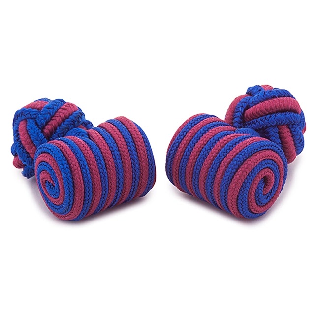 BARREL SILK KNOT CUFFLINKS RED AND BLUE COLORS