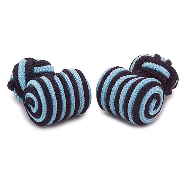 BARREL SILK KNOT CUFFLINKS BLACK AND TURQUOISE COLORS