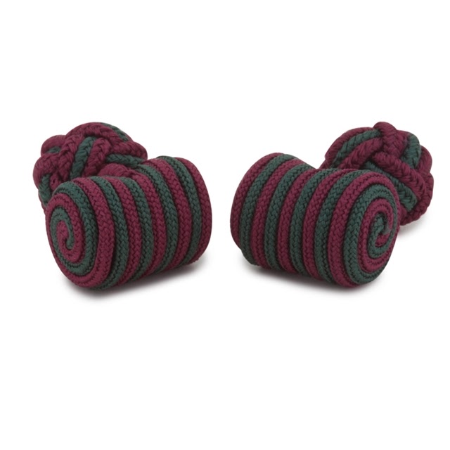 BARREL SILK KNOT CUFFLINKS GREEN AND RED COLORS