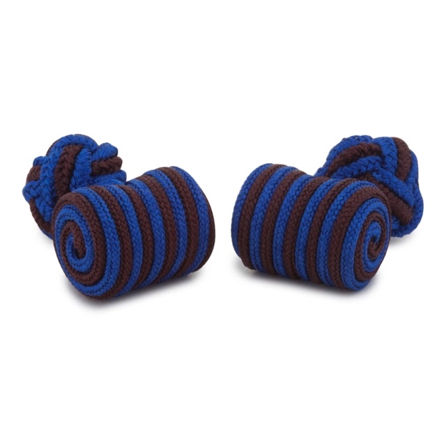 BARREL SILK KNOT CUFFLINKS BLUE AND BROWN COLOR