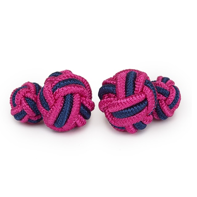 BOUTONS DE MANCHETTE PASSEMENTERIE RONDS BLEU ET ROSE