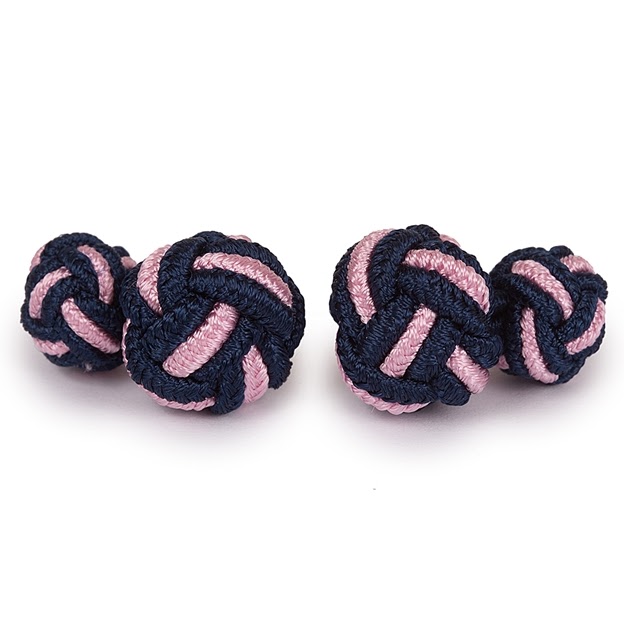 SILK KNOT CUFFLINKS PINK AND BLUE COLOR
