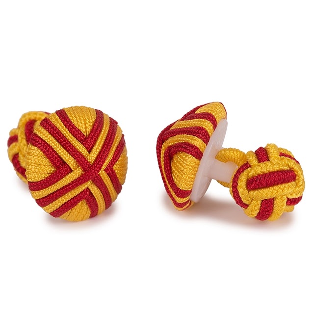 BUTTON SILK KNOT CUFFLINKS RED AND YELLOW COLORS