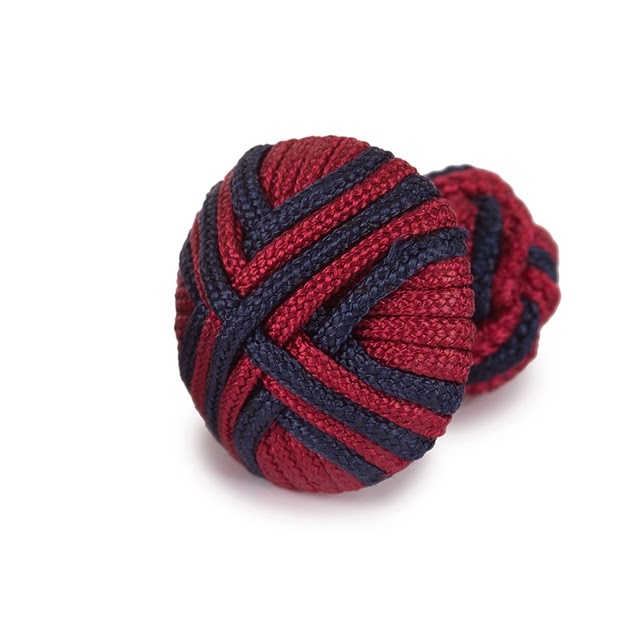 BUTTON SILK KNOT CUFFLINKS BURGUNDY AND BLUE COLOR