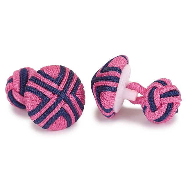 BUTTON SILK KNOT CUFFLINKS PINK AND BLUE COLOR