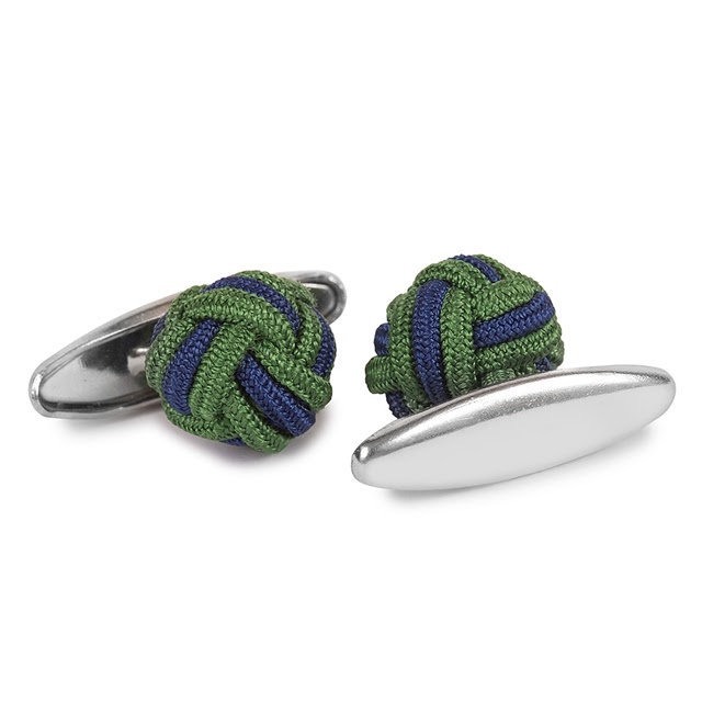 SILK KNOT CUFFLINKS GREEN AND BLUE COLORS