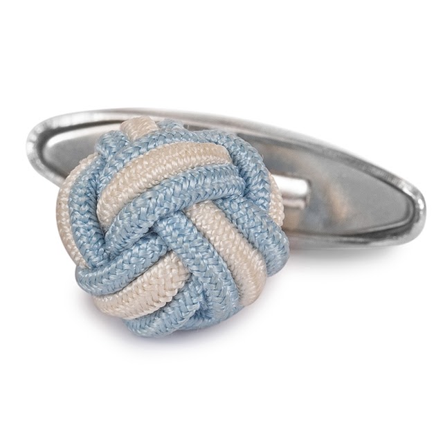 SILK KNOT CUFFLINKS WHITE AND BLUE COLORS