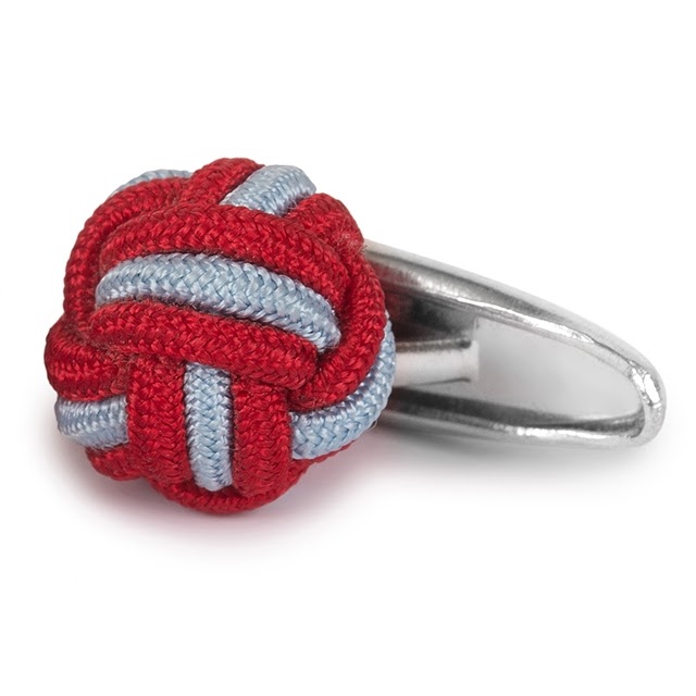 SILK KNOT CUFFLINKS BLUE AND RED COLORS