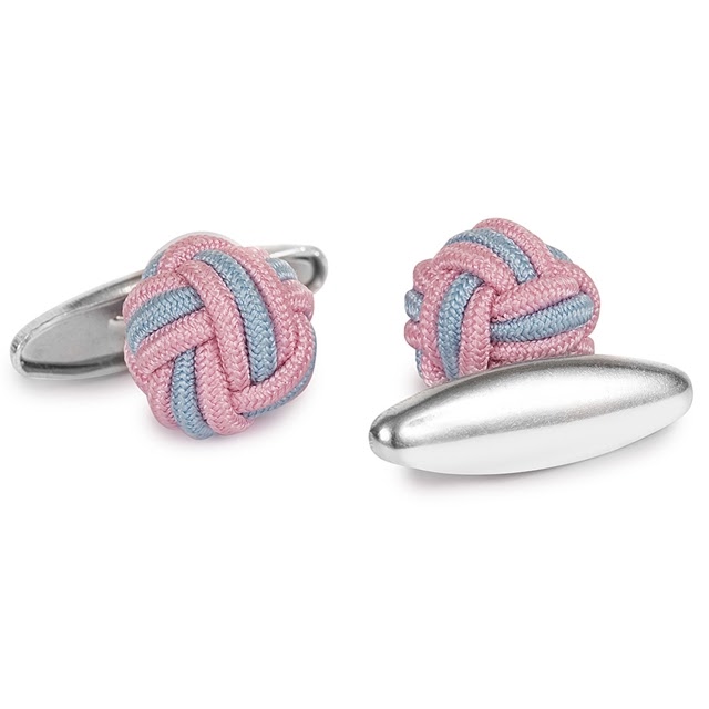 SILK KNOT CUFFLINKS BLUE AND PINK COLORS