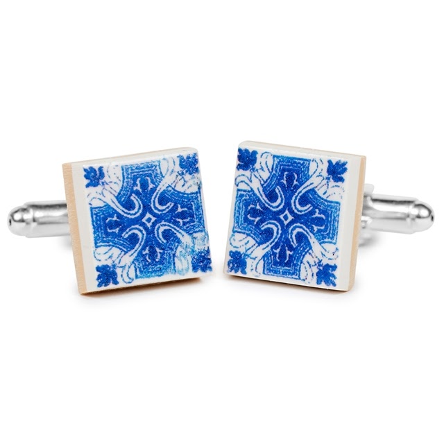 BLUE AND WHITE TILE CUFFLINKS