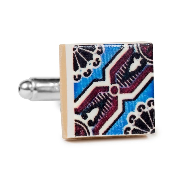 RED AND BLUE TILE CUFFLINKS